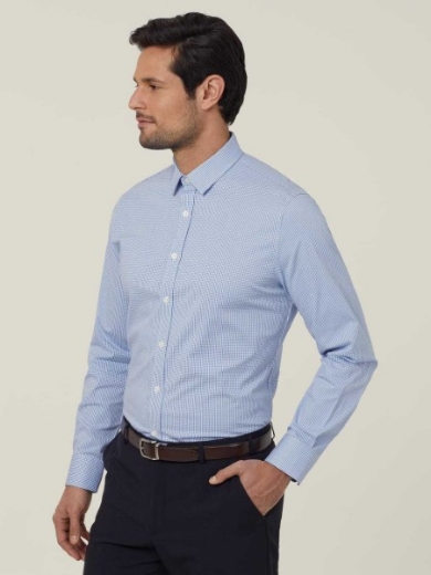 Picture of NNT Mens Avignon Gingham Check Stretch Long Sleeve Slim Shirt
